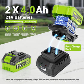 Dwarfuarm cordless leaf blower battery pack 4Ah demonstrates long runtime capability