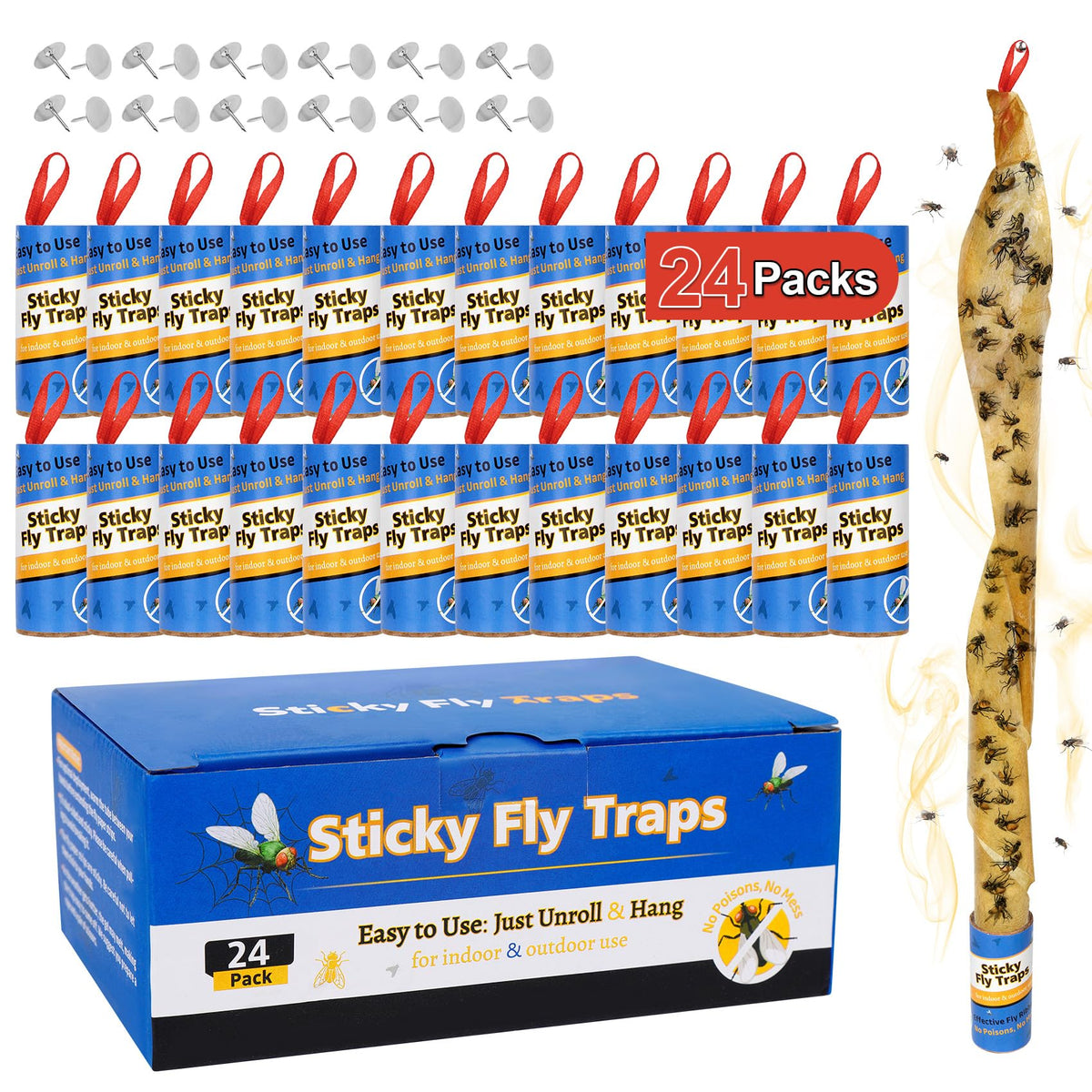 Dwcom Trap 24-pack packaging shows ready-to-use fly traps for quick setup.
