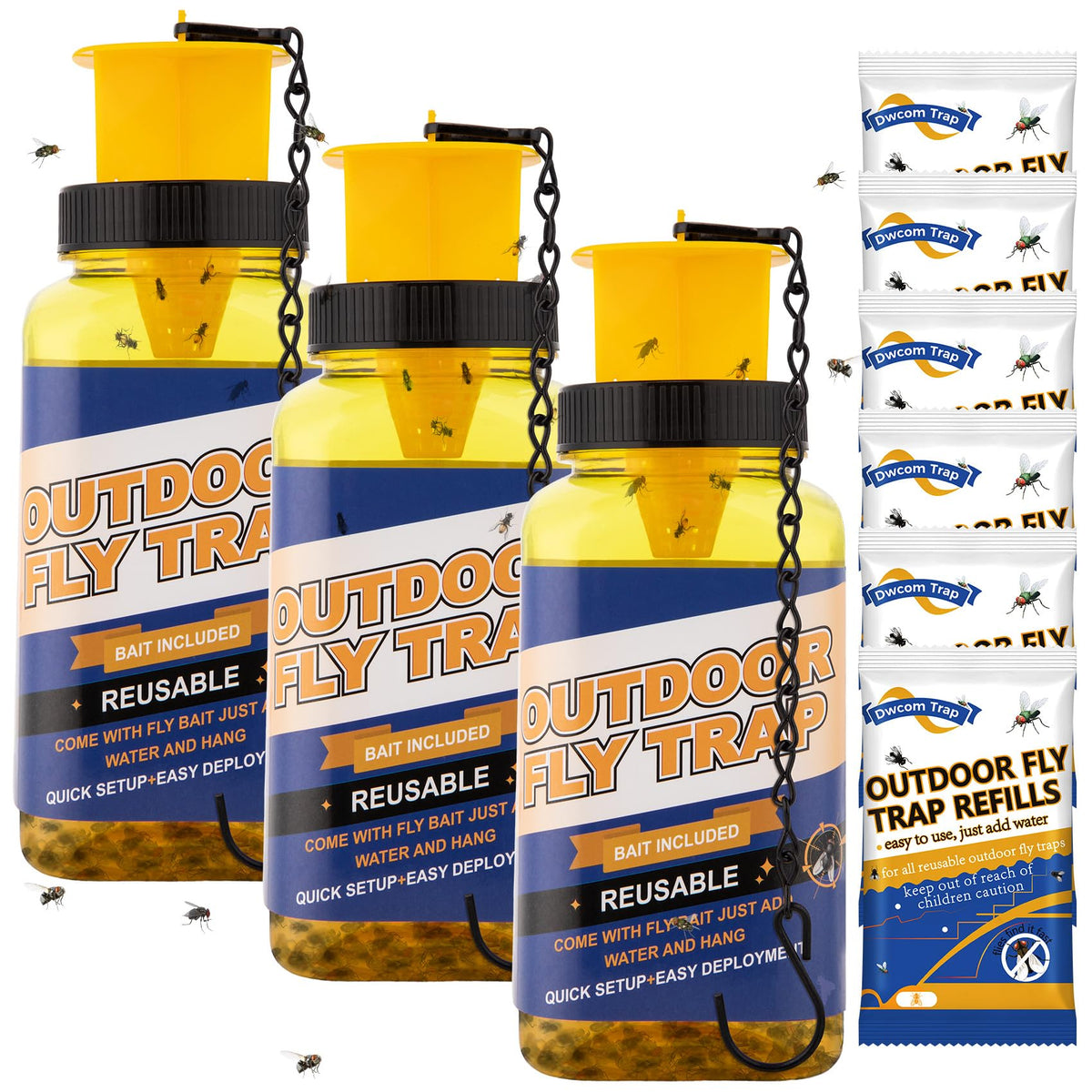 Dwcom Trap 3 Pack fly trap outdoors bottle ready for use to curb flies