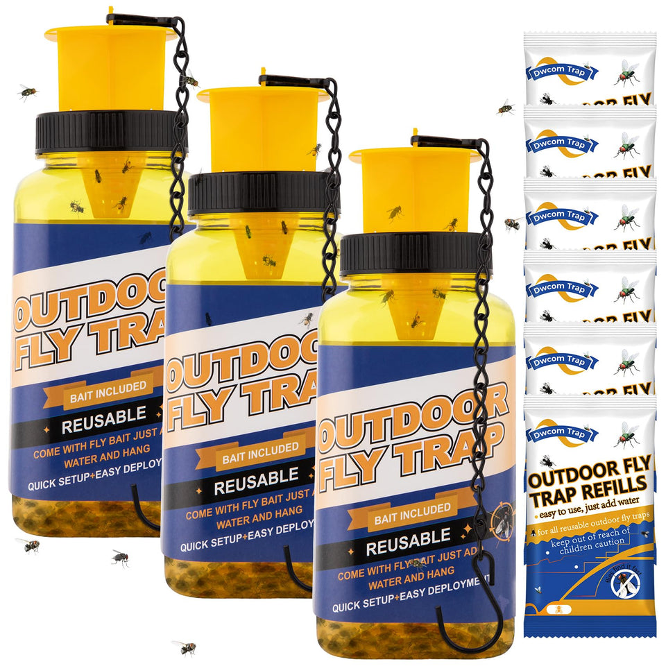 Dwcom Trap 3 Pack fly trap outdoors bottle ready for use to curb flies
