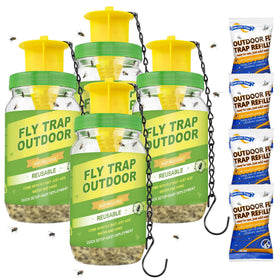 Dwcom Trap 4-pack outdoors attracts and captures flies.