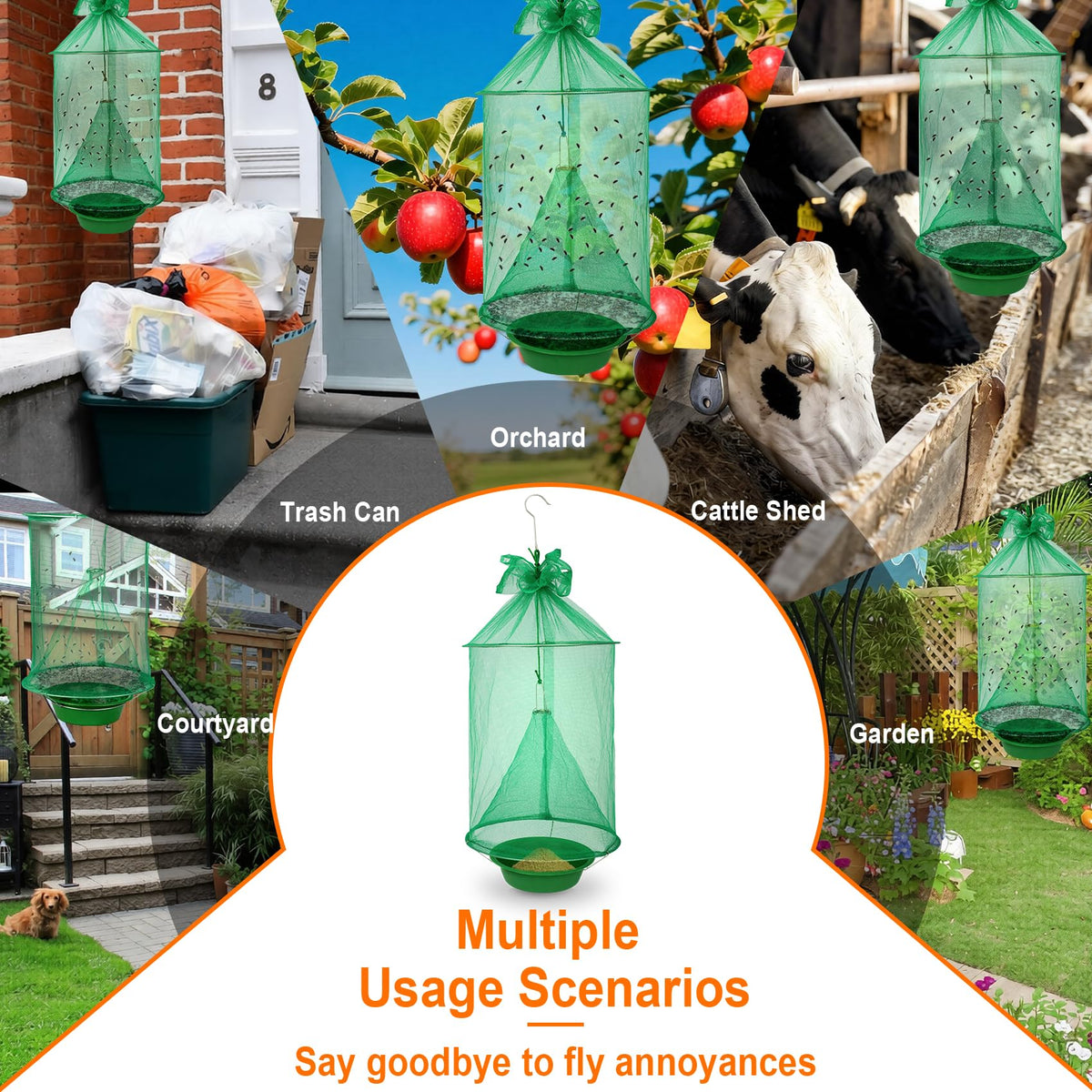 Dwcom Trap in garden scenario highlighting stable fly reduction potential.