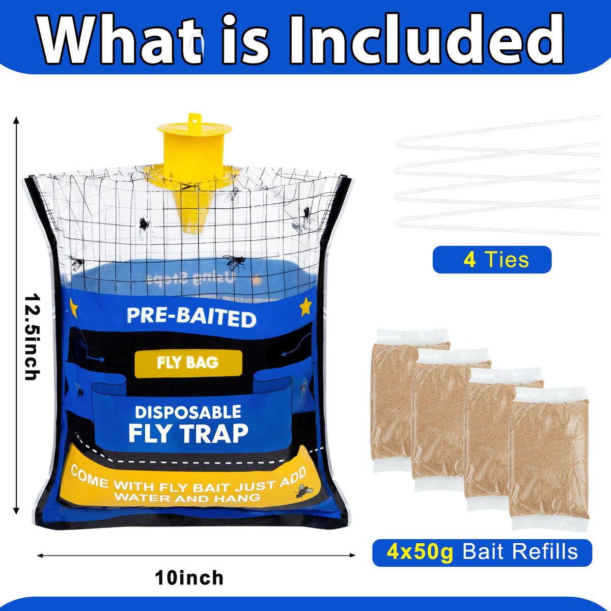 Dwcom Trap big fly traps bags 4-pack showing bait activation for pest control
