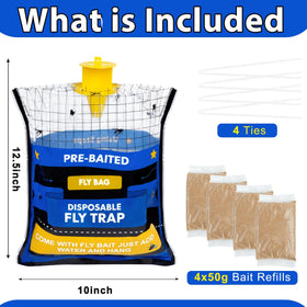 Dwcom Trap big fly traps bags 4-pack showing bait activation for pest control