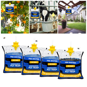 Dwcom Trap big fly traps bags 4-pack ready for outdoor hanging near patios