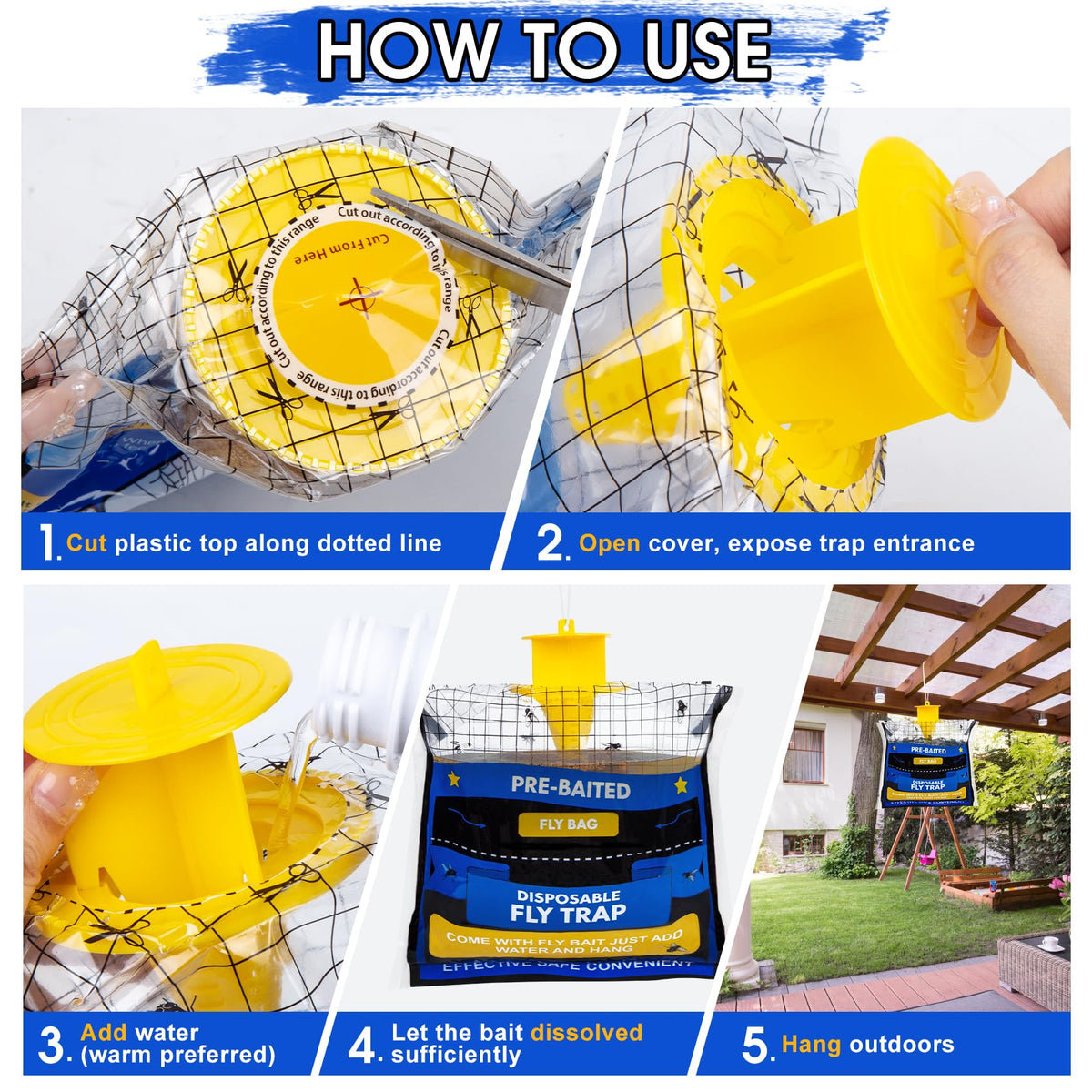 Dwcom Trap big fly traps bags 4-pack bright yellow exterior attracts flies