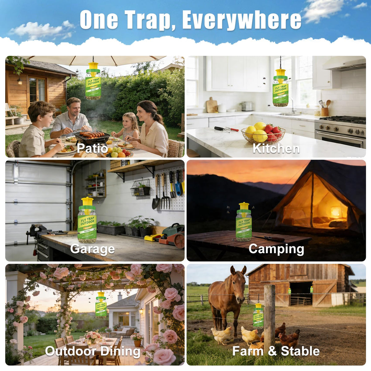 Dwcom Trap dual-action trap catches flies quickly outdoors.
