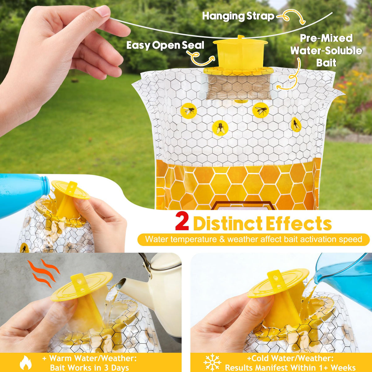 High-capacity bag holds thousands of flies, reducing backyard activity