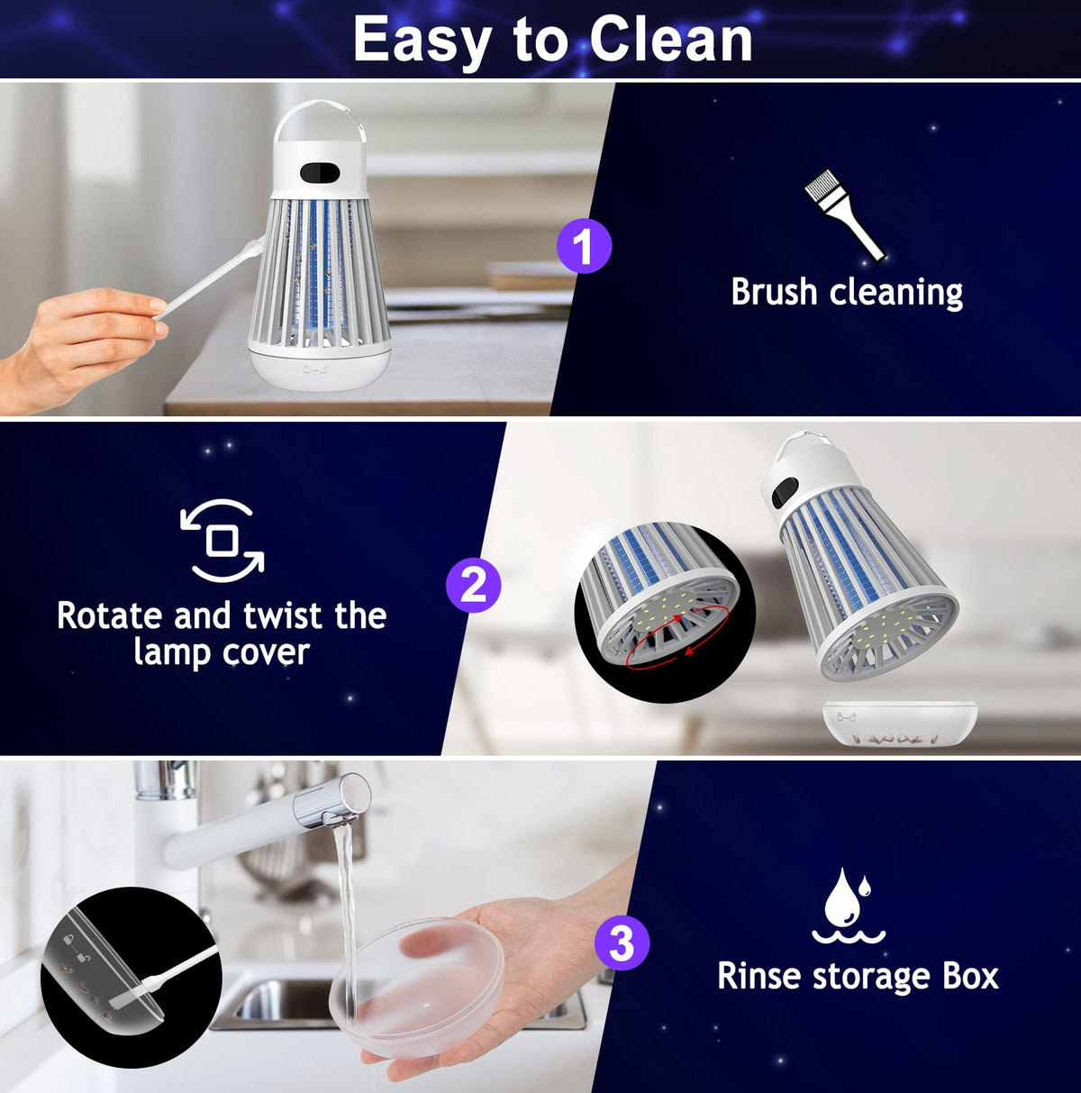 Dwcom Trap LED bug zapper easy-clean brush helps maintain the collection box.
