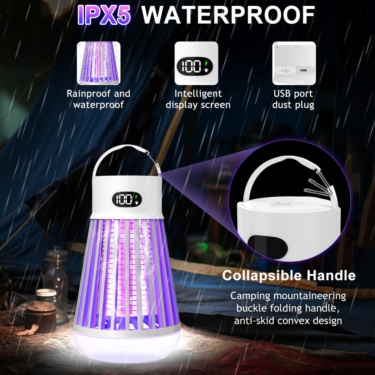 Dwcom Trap LED bug zapper IPX5 waterproof design supports outdoor splashes.