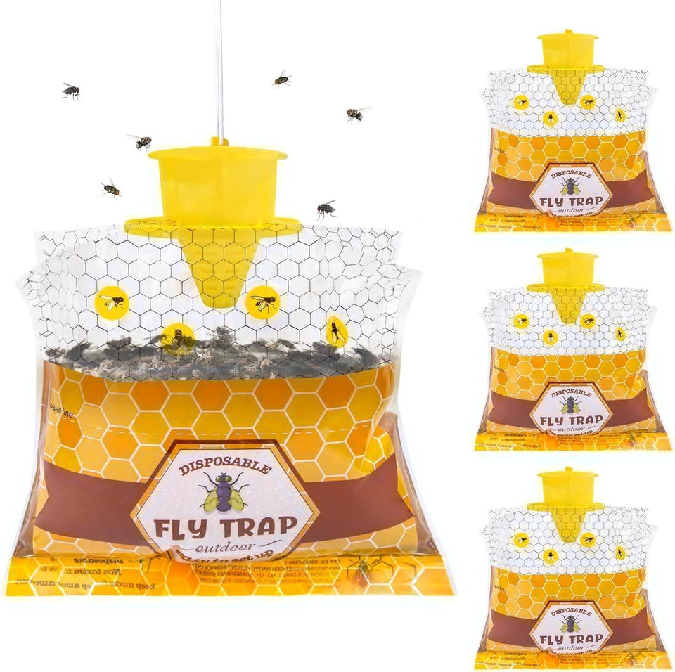 Dwcom Trap outdoor fly trap hanging near patio to reduce pests.