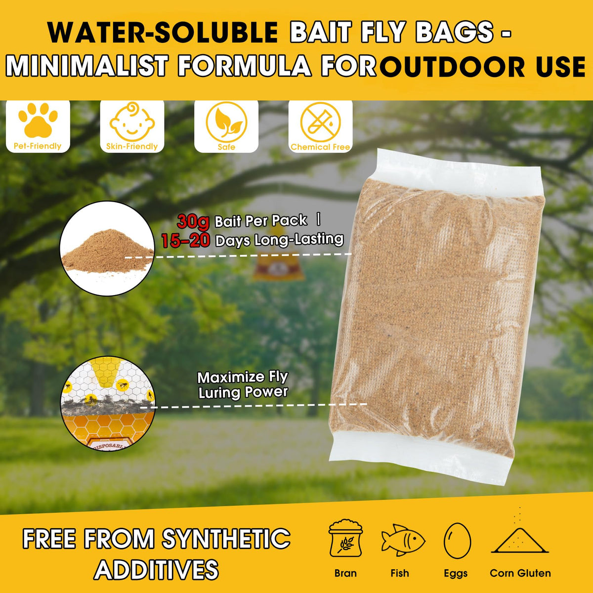 Dwcom Trap water-activated scent draws flies in sunlight.