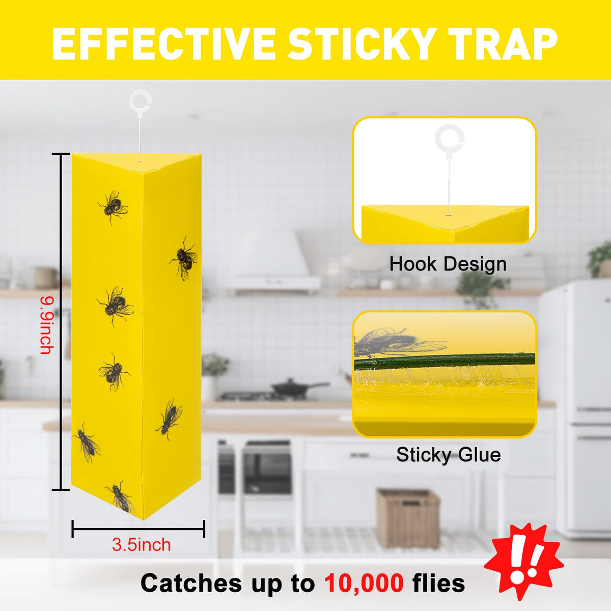 Close-up of Dwcom Trap sticky surface attracting flies for effective trapping.