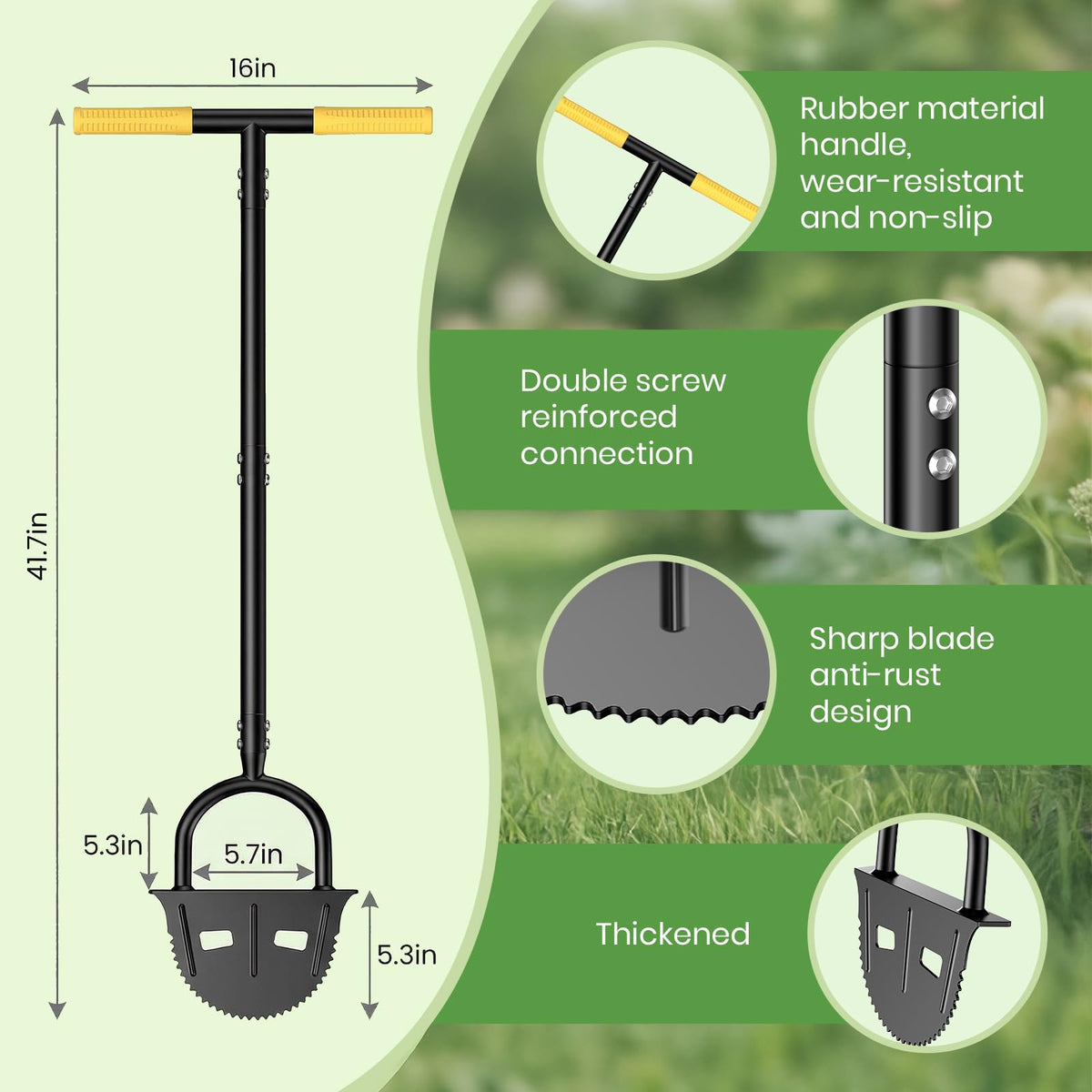 DwelSpire rubber T-grip handle provides comfortable control during edging