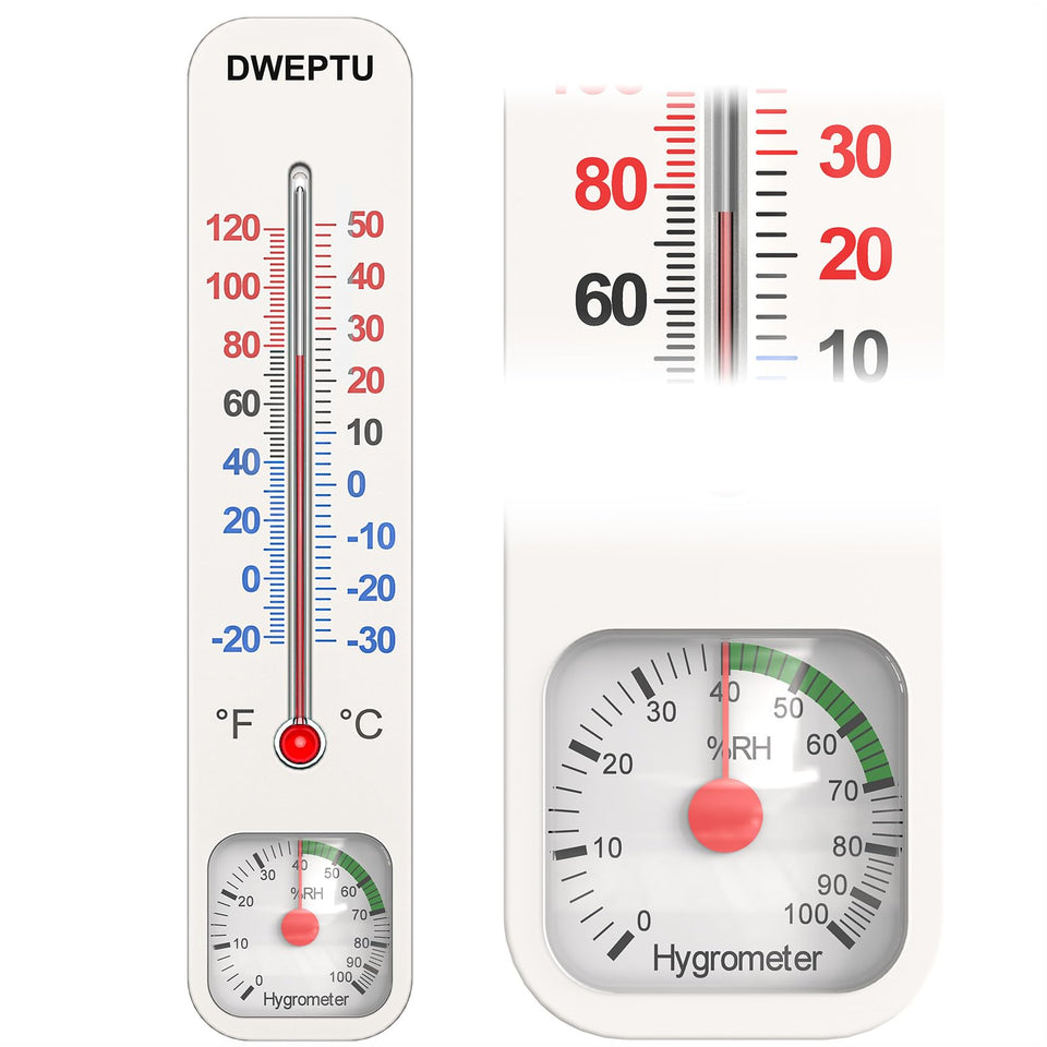 DWEPTU outdoor-indoor thermometer hygrometer wall-mount shows temperature and humidity at a glance