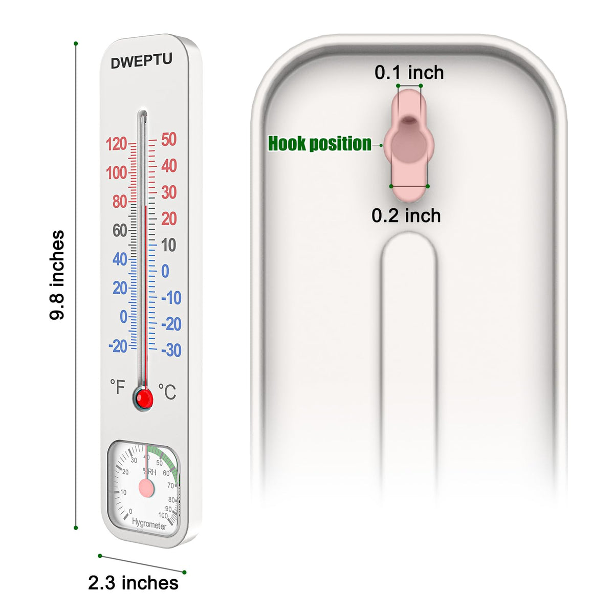 DWEPTU analog gauge displays temperature and humidity with precise readings