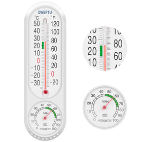 DWEPTU front-view thermometer-hygrometer displaying temperature and humidity for quick readings.