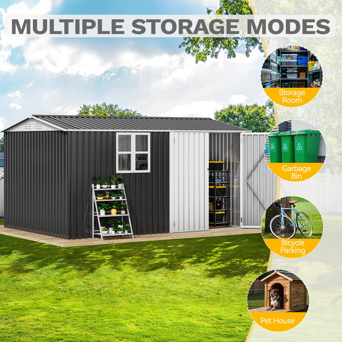 DWVO 12x8ft shed bicycle storage inside the unit.
