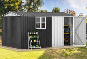 DWVO 12x8ft shed front windows letting in natural light.
