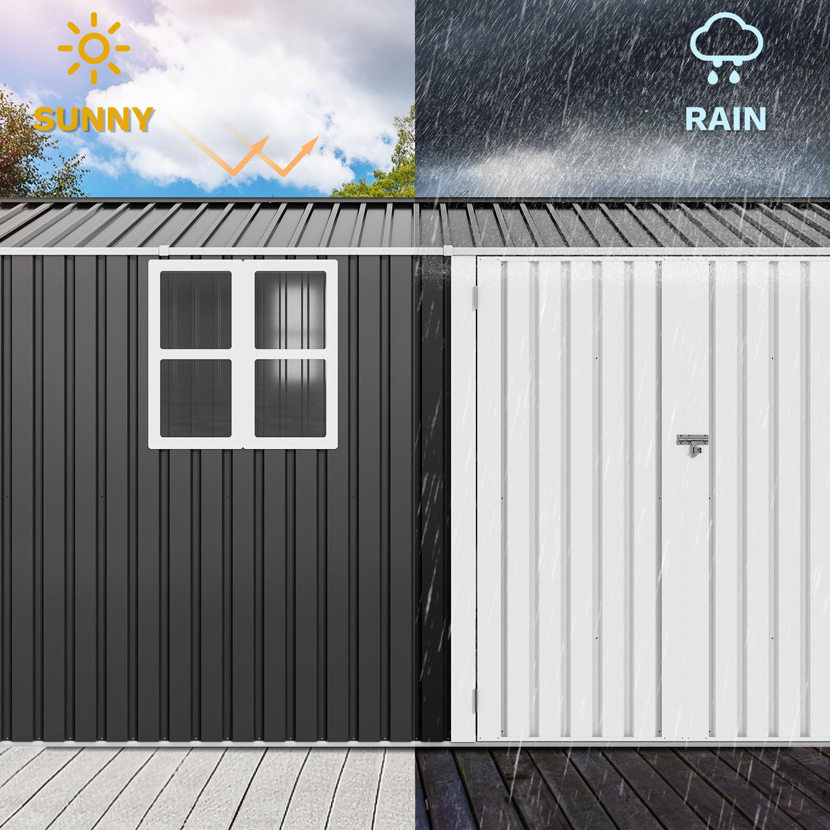 DWVO 12x8ft shed galvanized steel panels for outdoor durability.