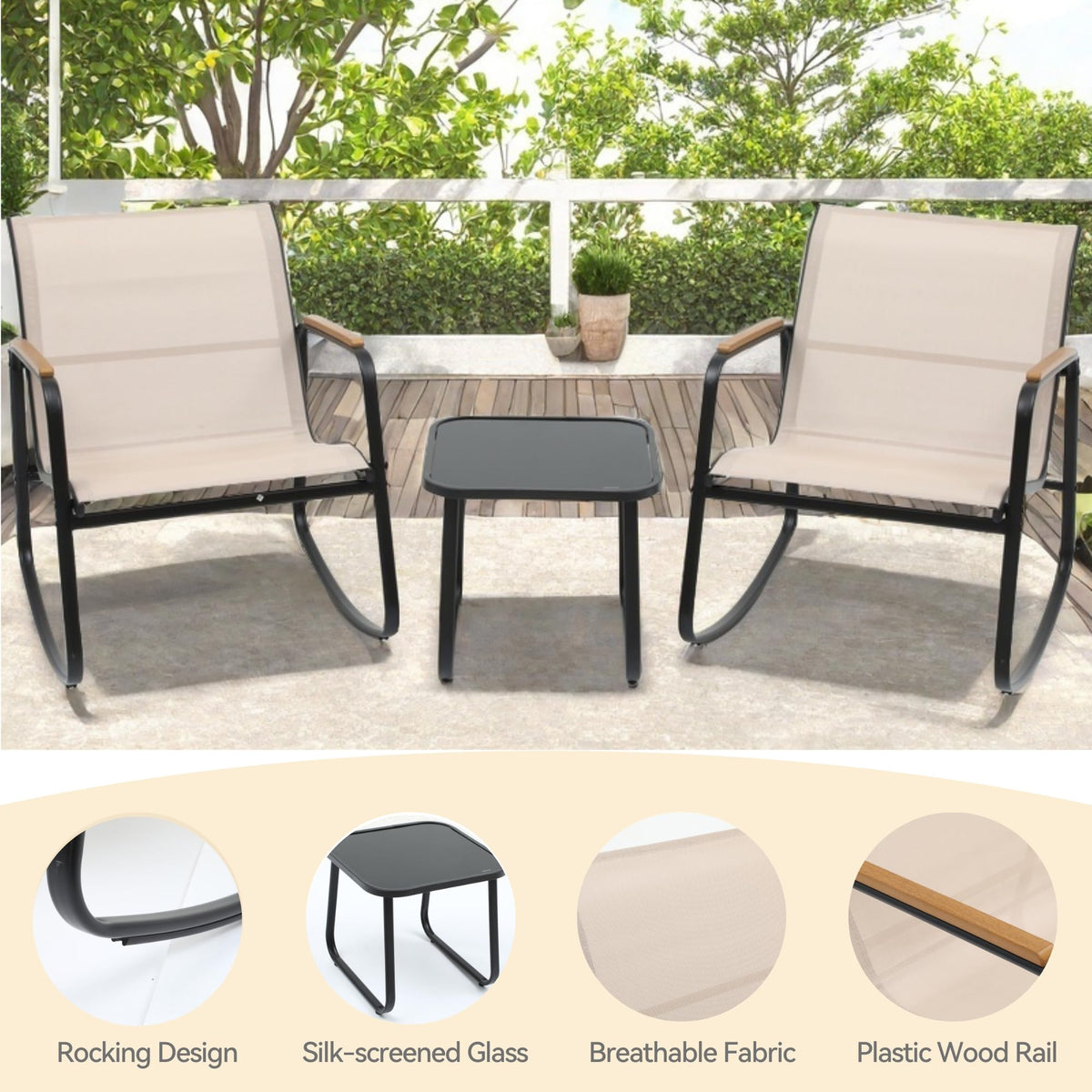 DWVO beige glass table top provides a sturdy surface for drinks.