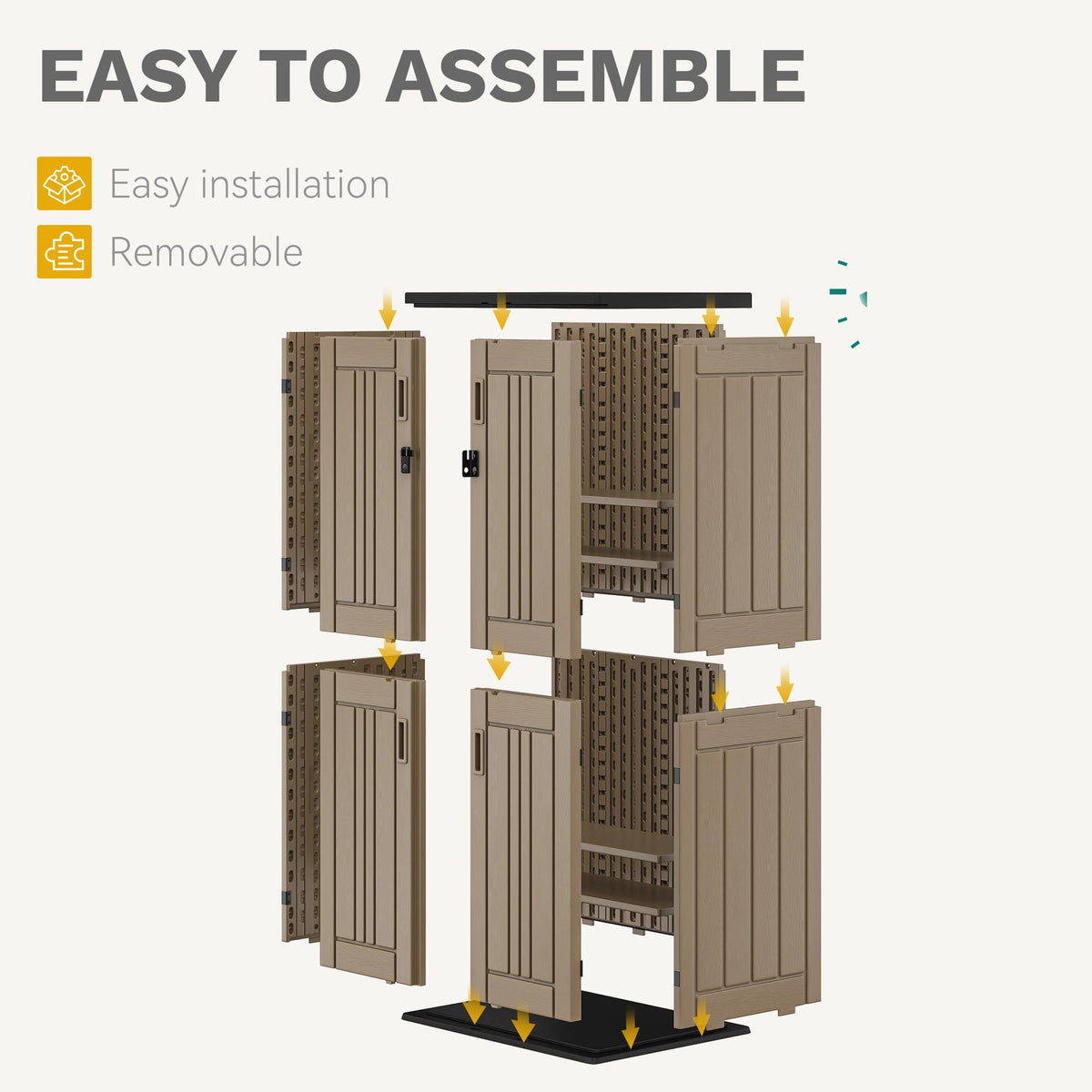 DWVO backyard setup with tall storage solution and ample organized space.