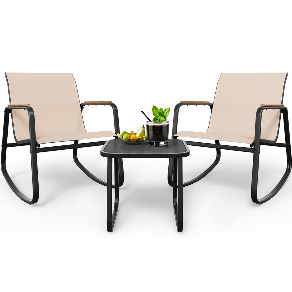 DWVO patio rocking bistro set in beige table provides cozy outdoor dining.