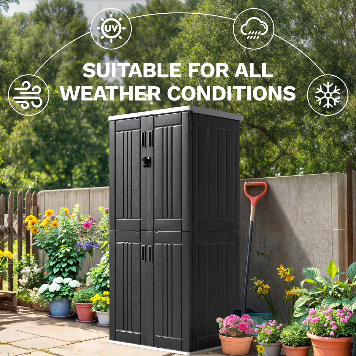 DWVO weatherproof HDPE construction resists rain and sun.