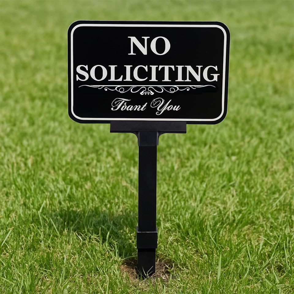 DXSIGN large no soliciting sign 14x10 inches for clear outdoor visibility.