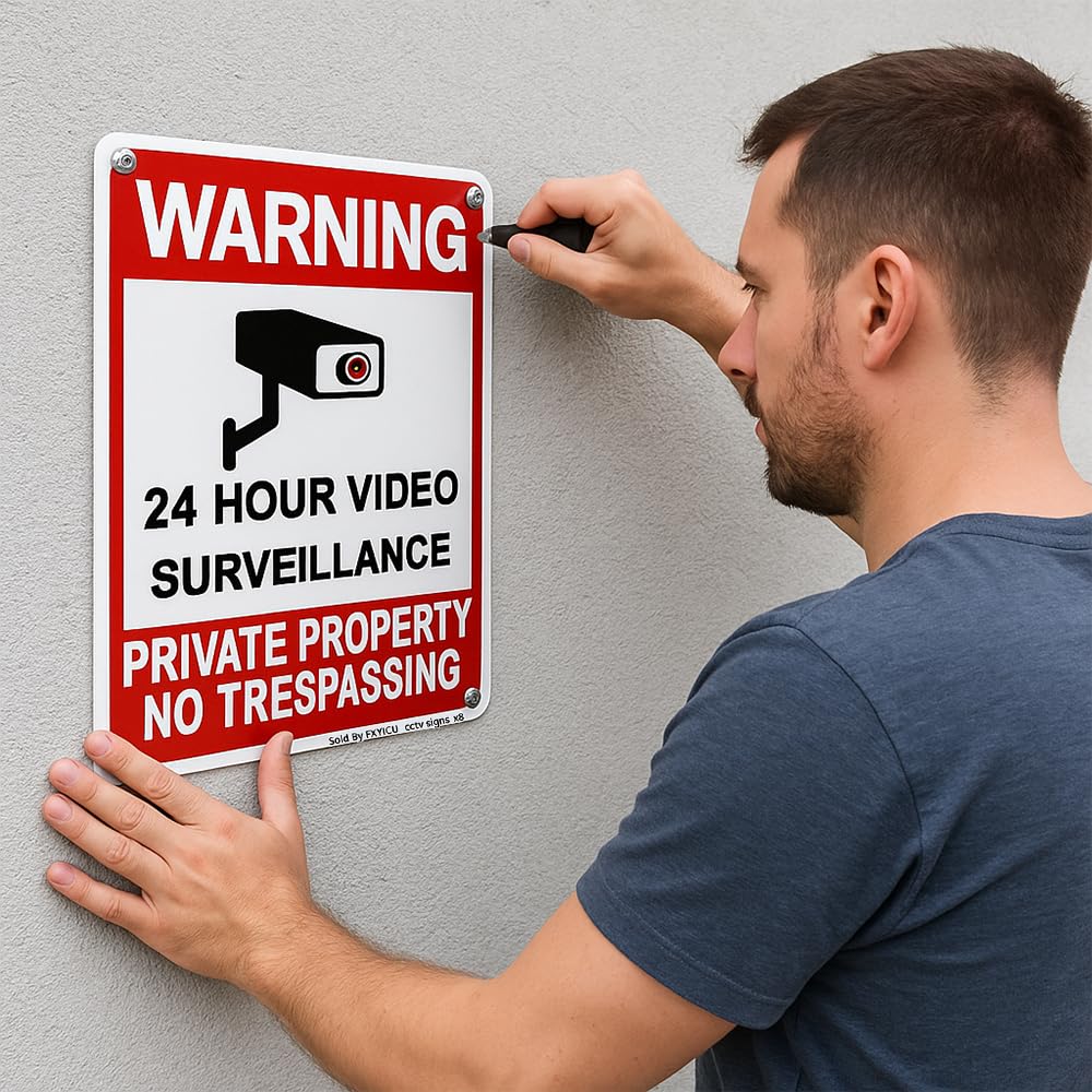 Dxyizus aluminum sign 24hr surveillance 10x14 for outdoor use.
