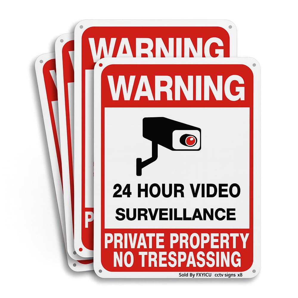 Dxyizus no trespassing sign with 24-hour surveillance for homes and businesses.