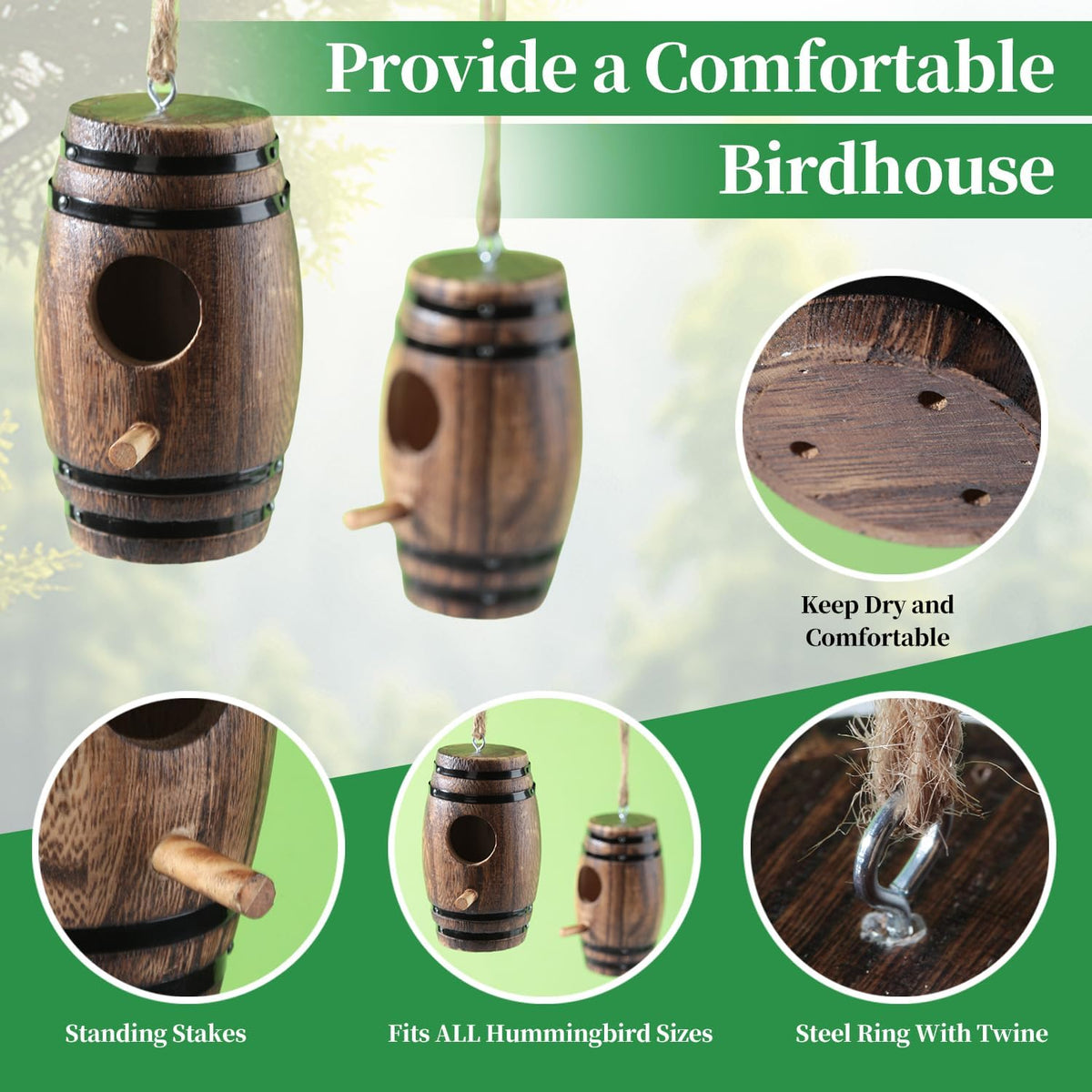 DY-SKTY wooden hummingbird house close-up shows craftsmanship