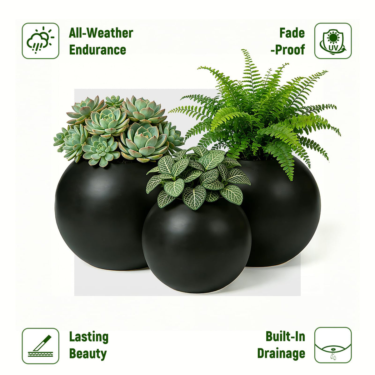 DYCYRQ fiberstone planter fits standard 12-inch nursery pots for easy garden updates.