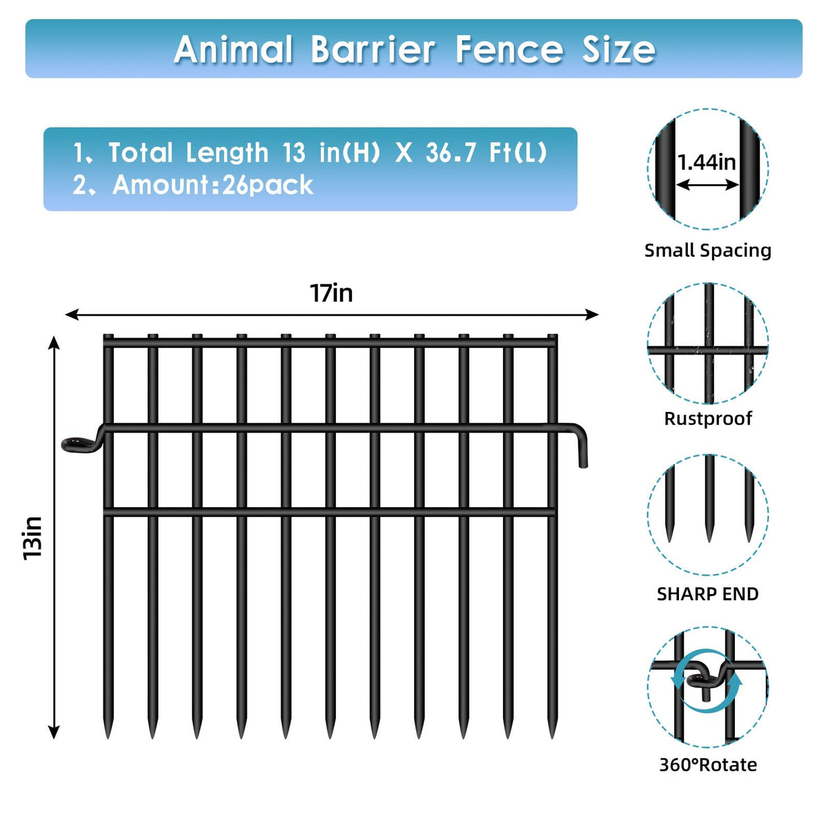 Dyemair no-dig fence with 1.44in gap, prevents digging.