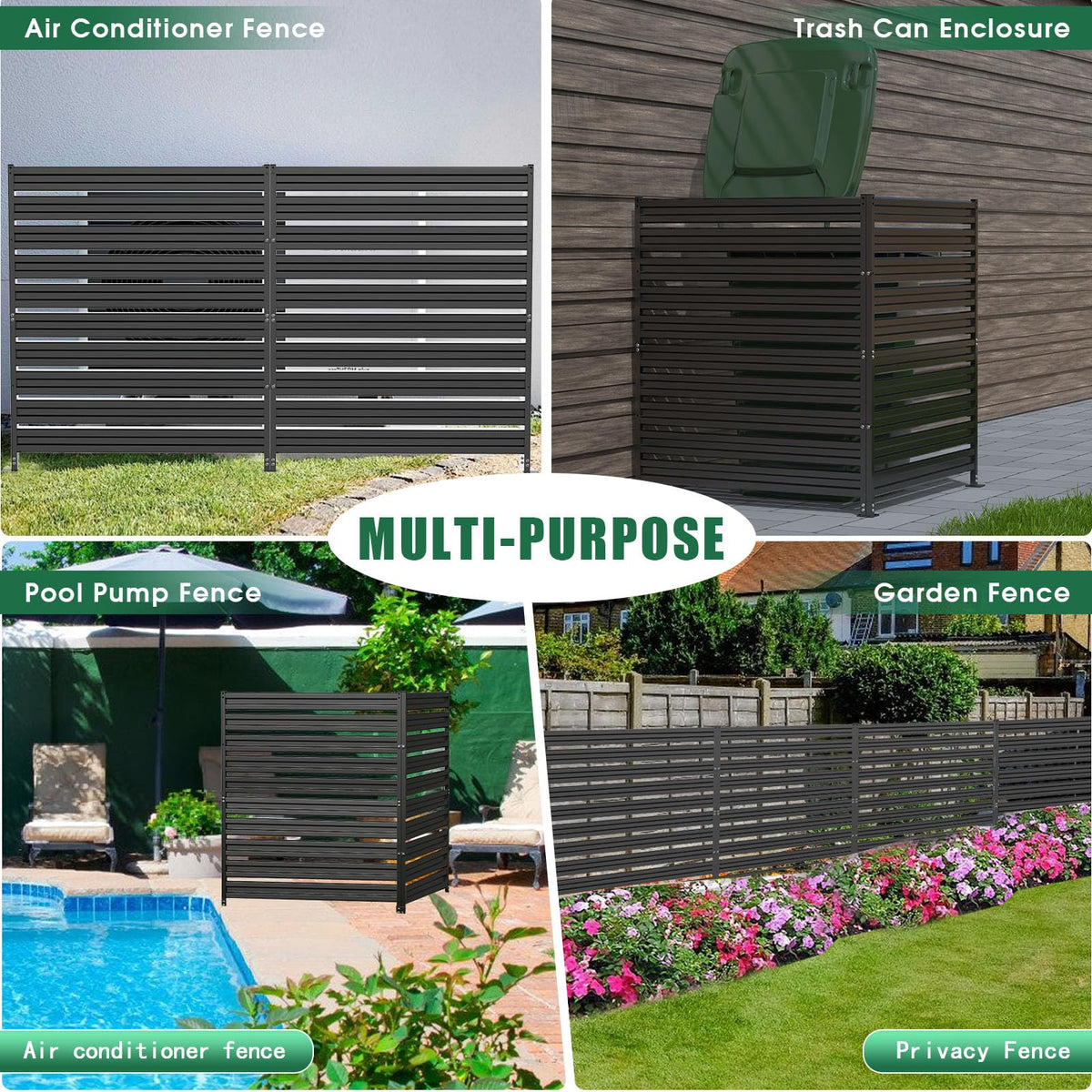 Dyemair privacy fence reduces visibility of yard equipment, creating a neater outdoor space.