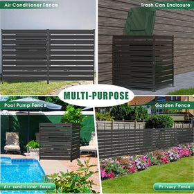 Dyemair privacy fence reduces visibility of yard equipment, creating a neater outdoor space.