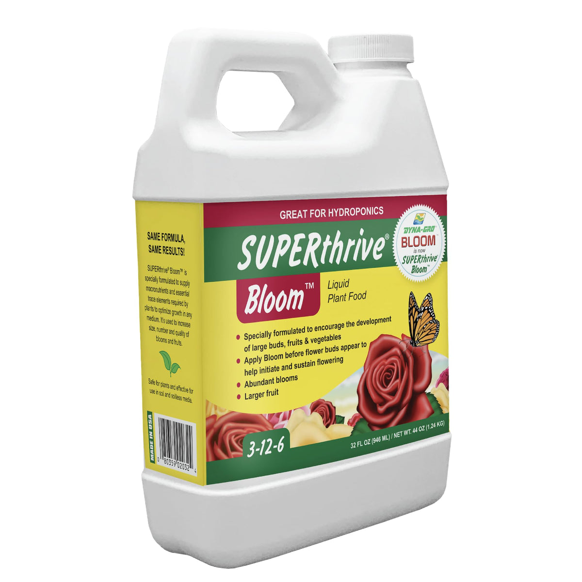 Dyna-Gro Bloom bottle pouring nutrient to support flowering
