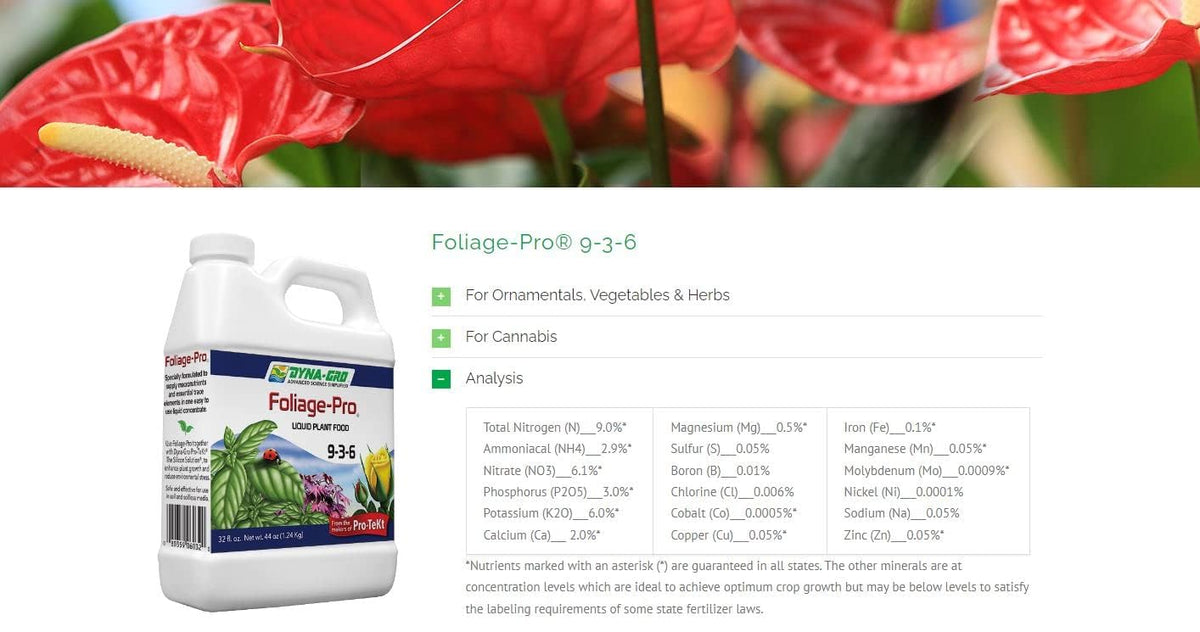 Dyna-Gro Foliage-Pro supports healthier indoor foliage and trees with balanced nutrition.