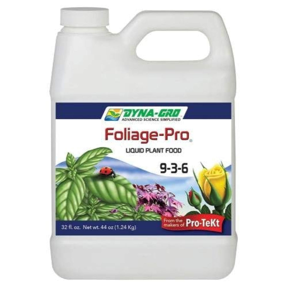 Dyna-Gro Foliage-Pro bottle ready for lush indoor foliage growth with minimal salt buildup.
