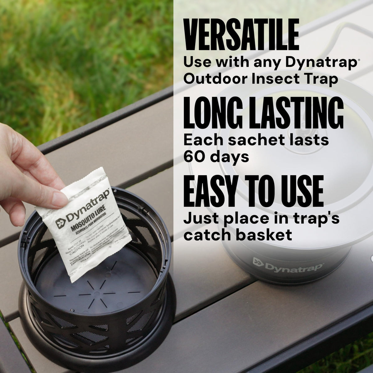 Sachet in catch basket provides immediate lure for mosquitoes