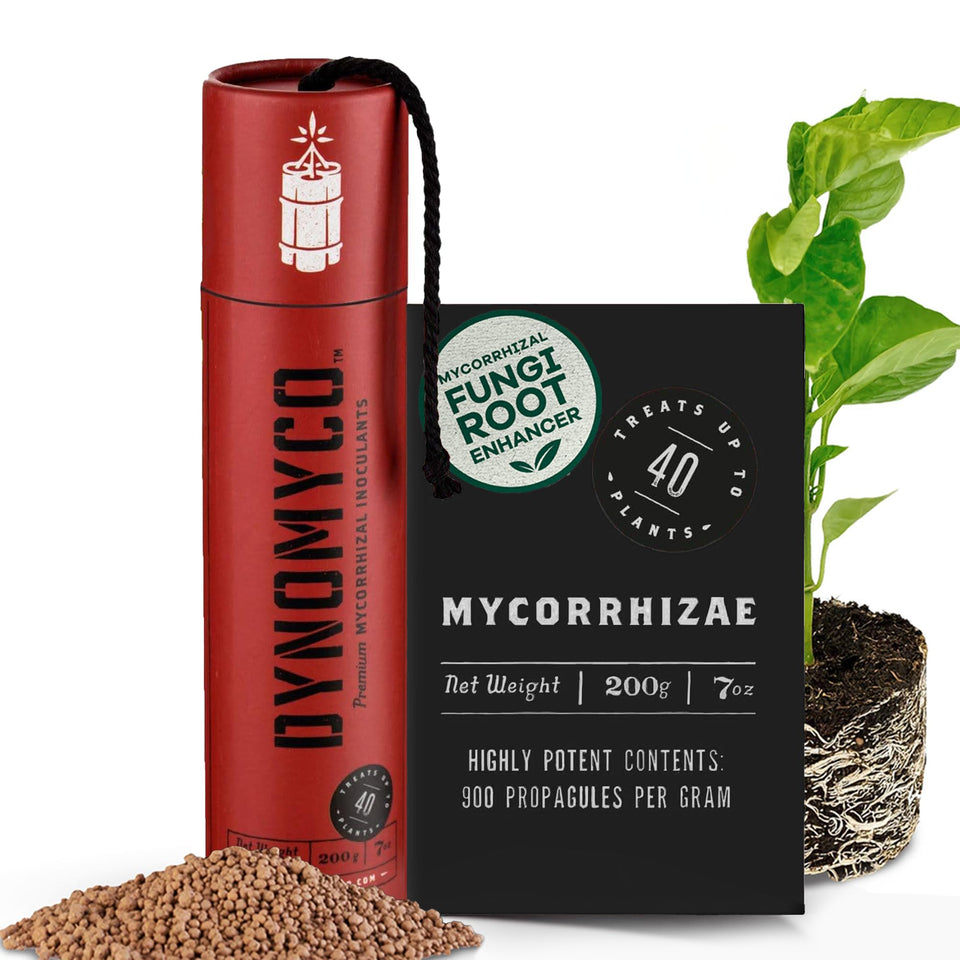 DYNOMYCO granular inoculant pack boosts soil biology and root colonization.