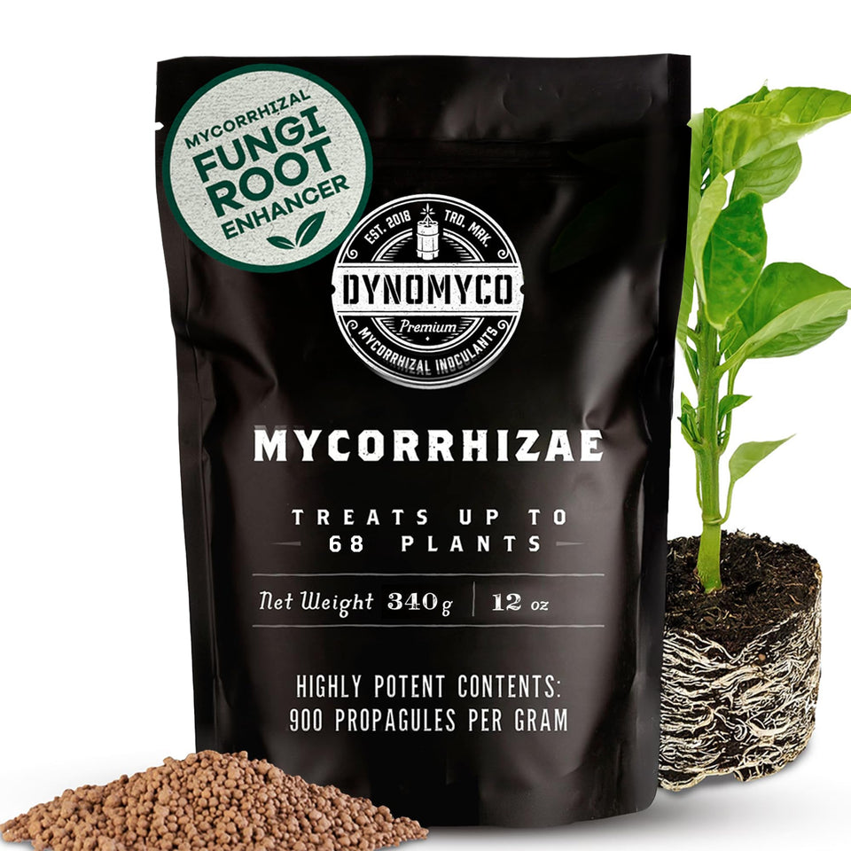 Dynomyco granular inoculant packaging for soil health and nutrient uptake.