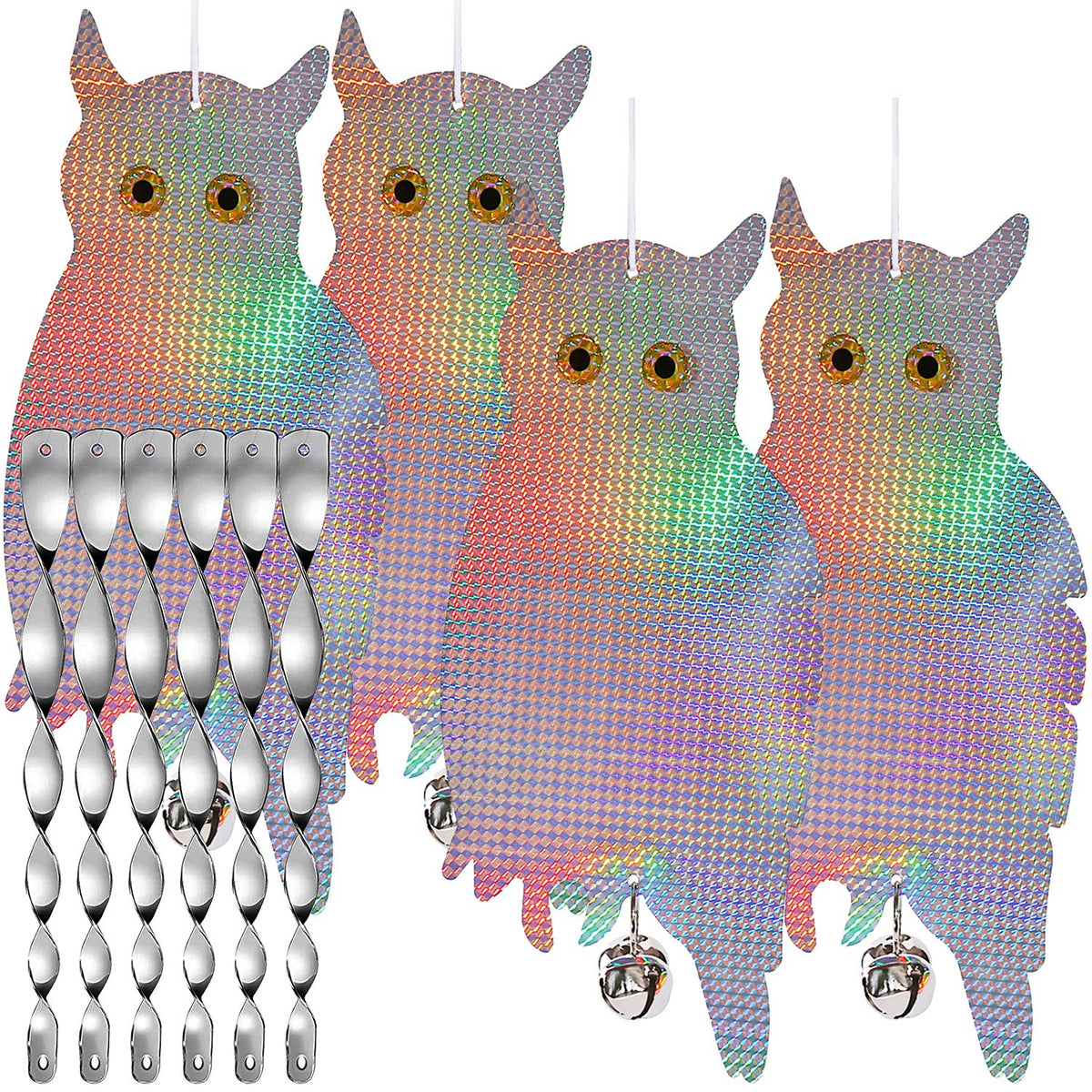 Dyvicl fake owl hanging deterrent with realistic eyes protects gardens from woodpeckers