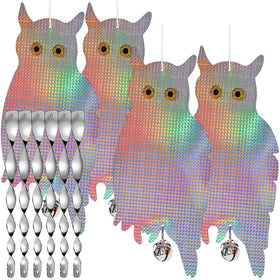 Dyvicl fake owl hanging deterrent with realistic eyes protects gardens from woodpeckers