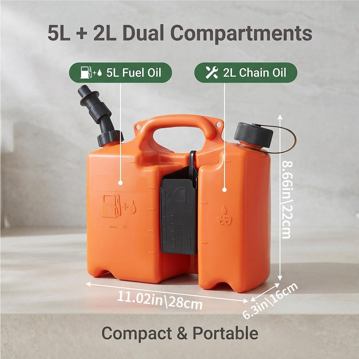DZDY combi can shows 5L fuel and 2L oil compartments