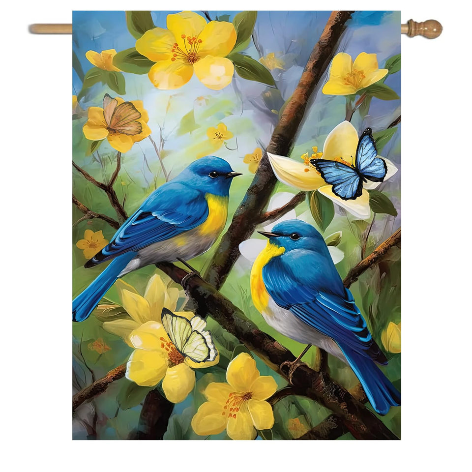 DZGlobal bluebird flag 28x40, double-sided, ideal for porch or garden display.