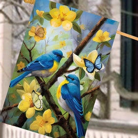 DZGlobal bluebird garden decor flag features reinforced corners for durability.