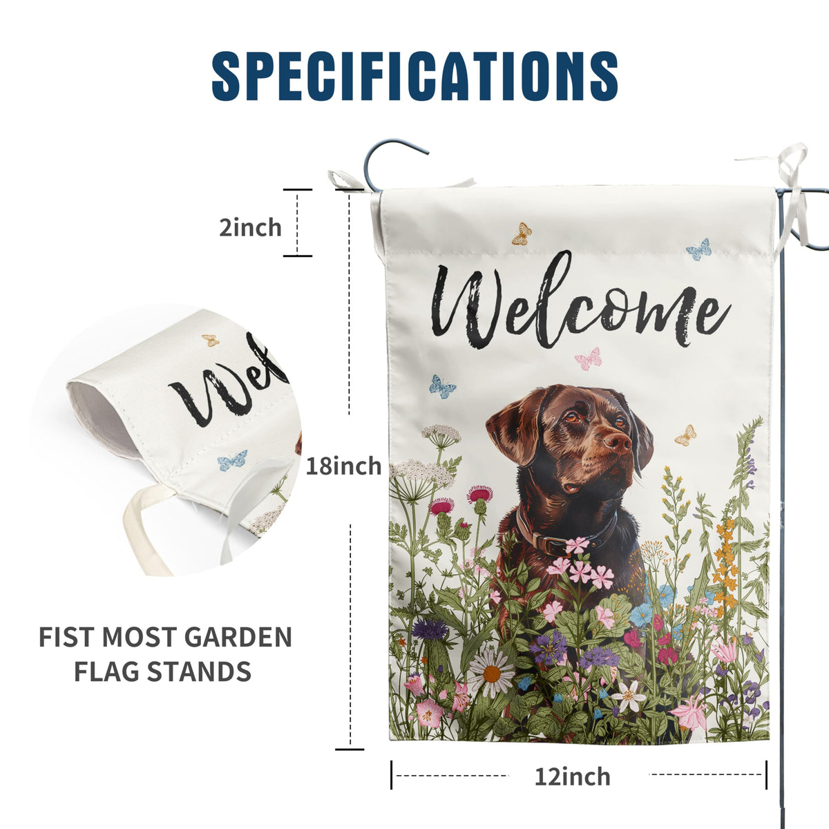 DZGlobal double-sided chocolate lab flag visible from both sides in any yard.