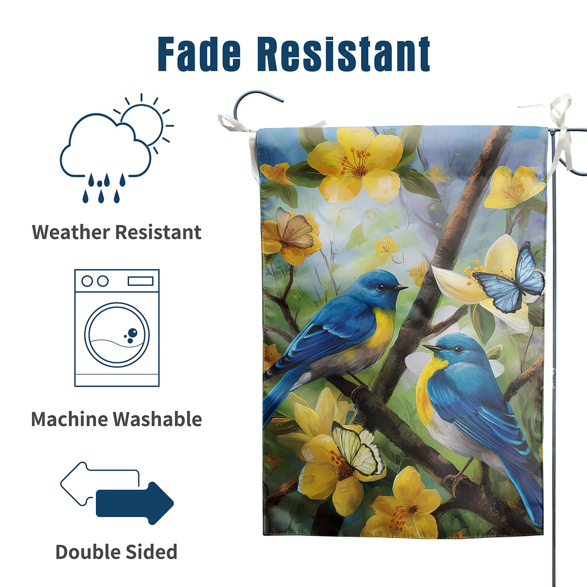 DZGlobal floral bluebird flag showcases vivid colors for garden or entryway display.