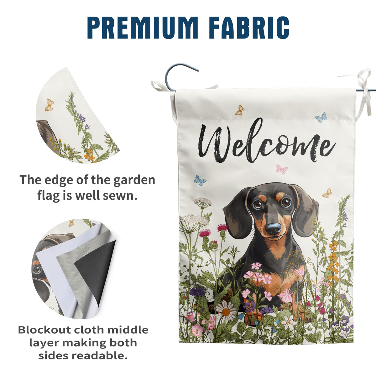DZGlobal outdoor welcome flag featuring dachshund in bloom for patios and porches